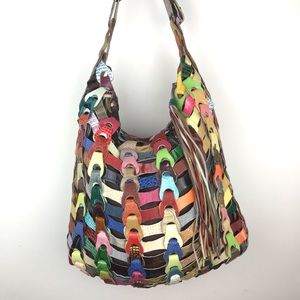 Anthropologie DeDe Linked Spectrum Recycled Leather Hobo Bag